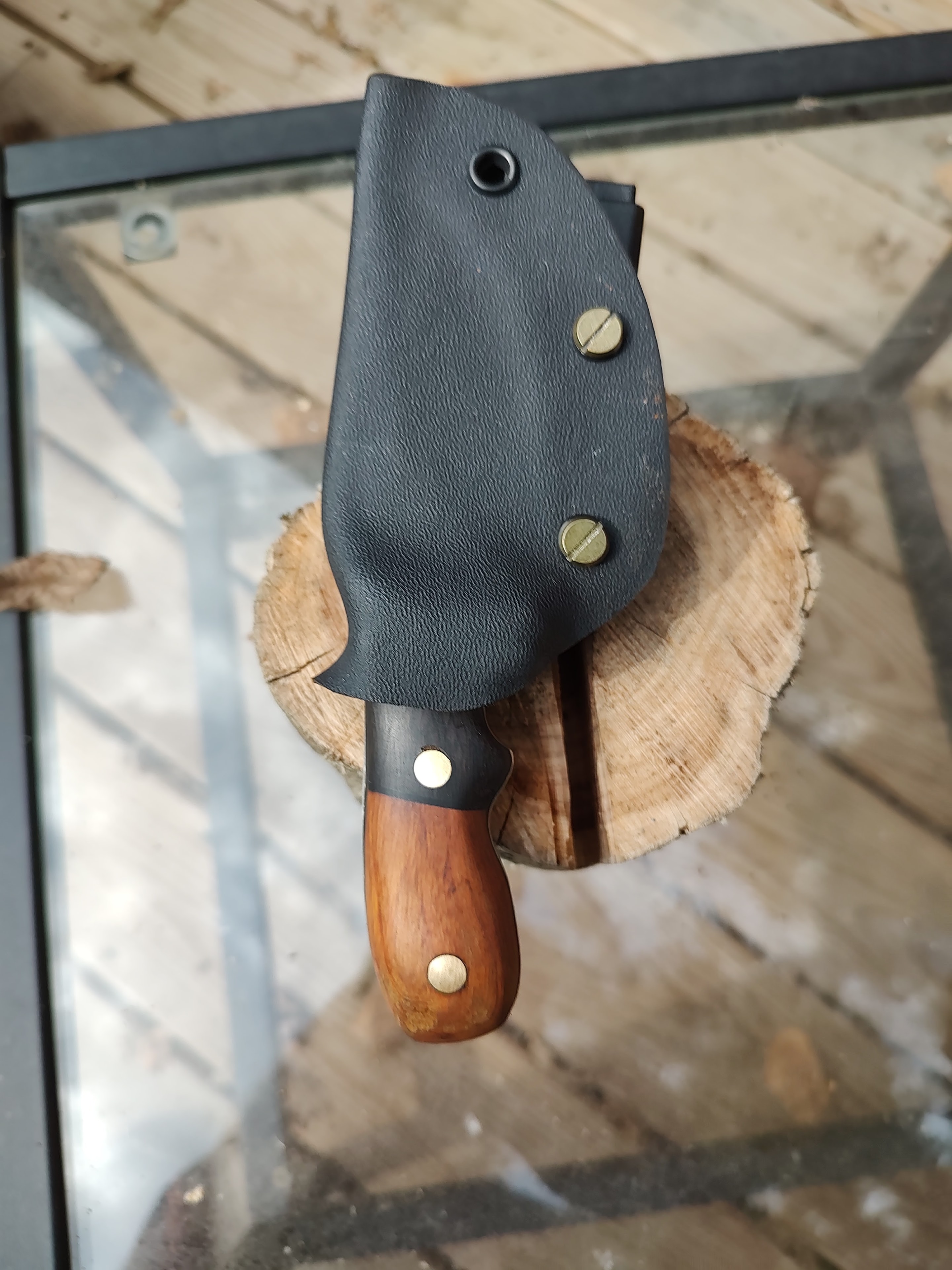 Handcrafted hatchet with wood handle
