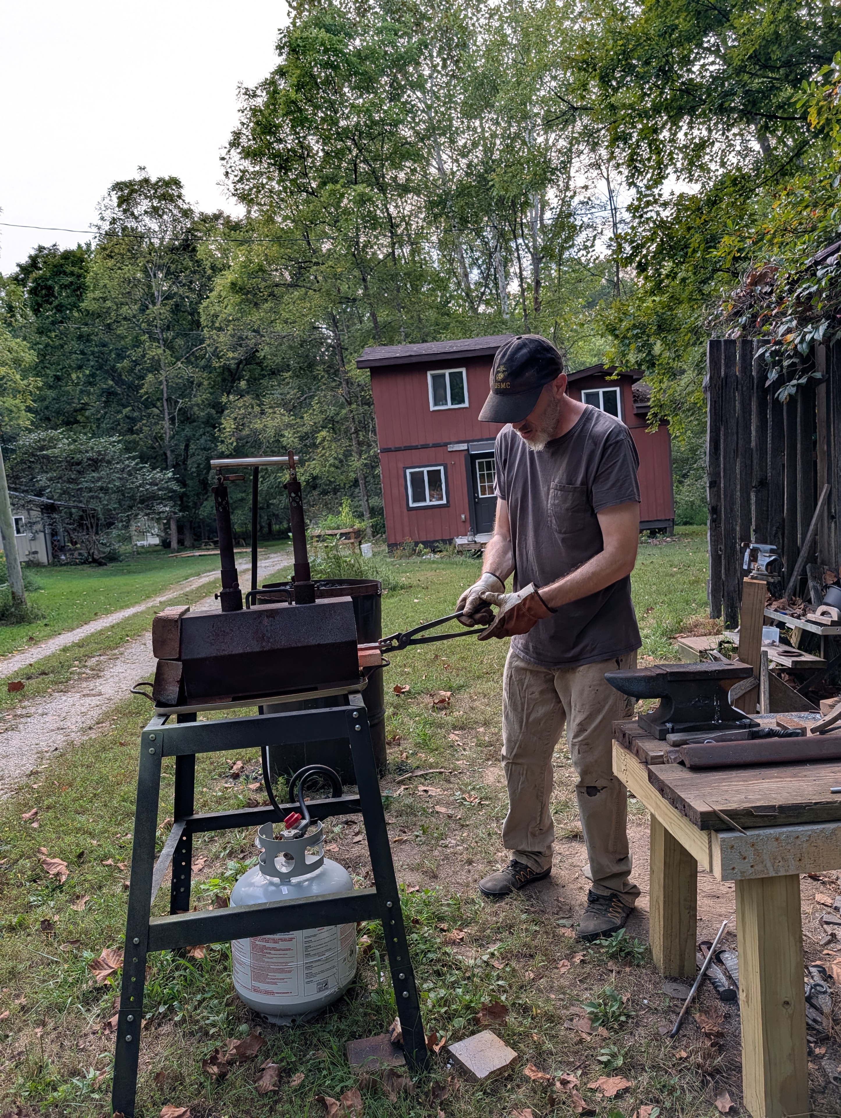 Bsharp Blacksmith workshop — belt grinder and tools
