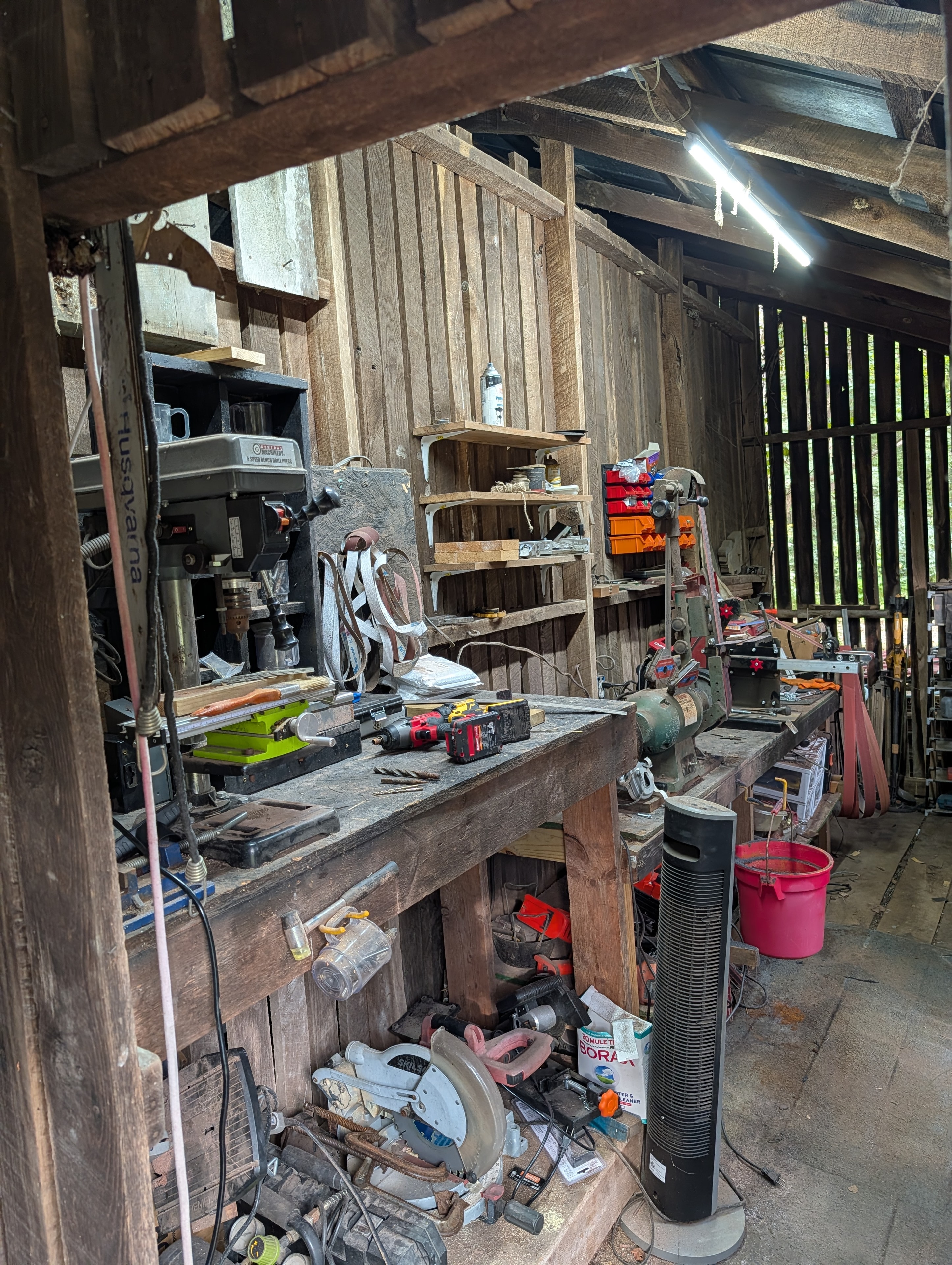Bsharp Blacksmith workshop — full bench view from doorway